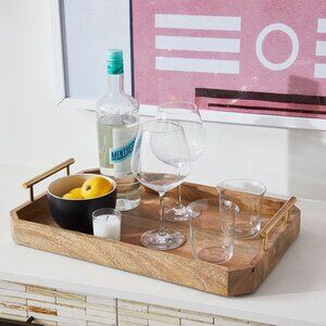 Deco Wood & Brass Handle Tray